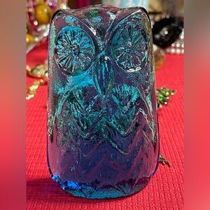Mid century cobalt blue Art glass owl